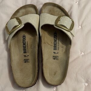 Birkenstock Cream Sandals with Gold Buckle